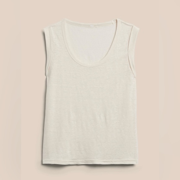 Banana Republic cream white linen cuffed muscle tank top shirt blouse XXL 2XL - Picture 4 of 9